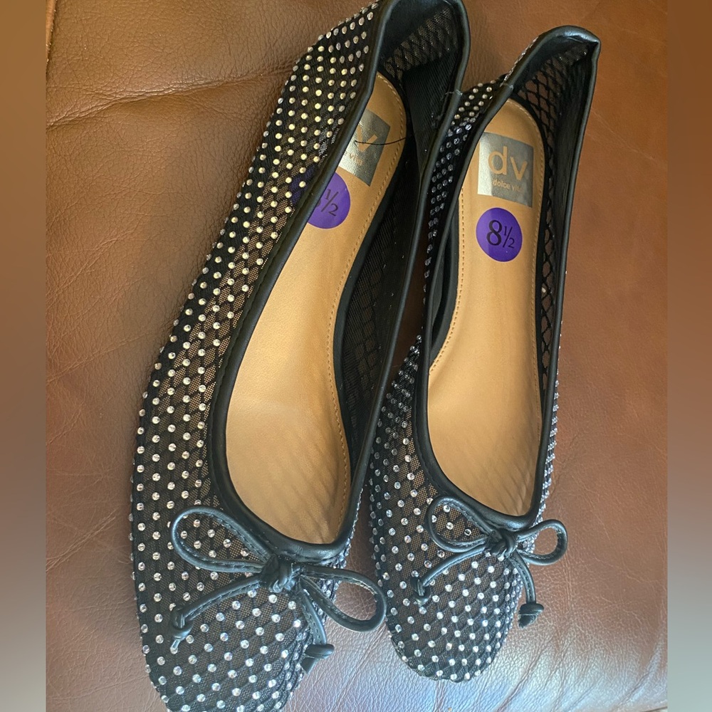 DV by Dolce Vita Black Rhinestone Mesh Flats
